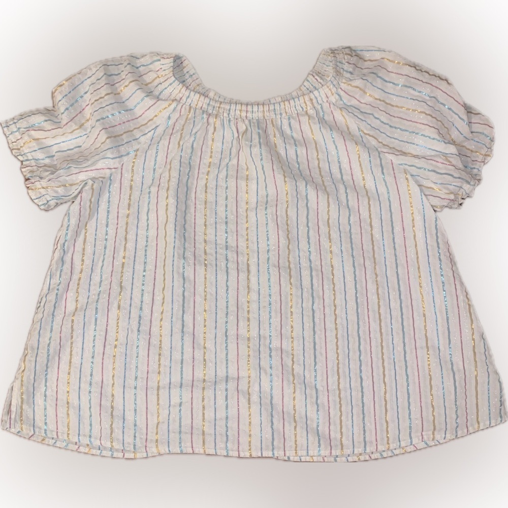 Lane Bryant Cotton Peasant Metallic-Stripe Puff-Sleeve Shirred Top Shirt Size 22 - Picture 5 of 7